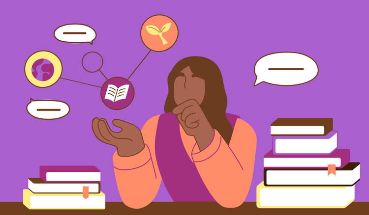 Student studying with books